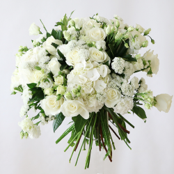 Rose, spray rose, hydrangea, eustoma & green