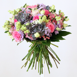 Rose, bouvardia, hypericum, eustoma, plant, statice & green
